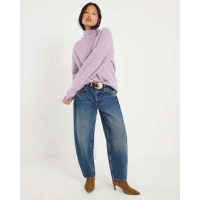 Petite Purple Knitted Funnel Neck Jumper