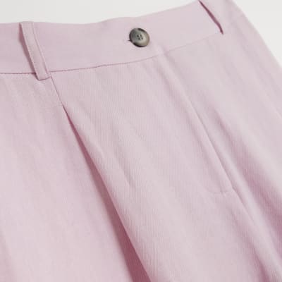 Petite purple linen blend wide leg trousers