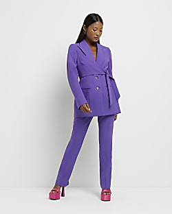 Petite purple mid rise slim trousers