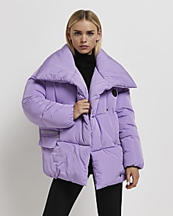 Petite purple oversized puffer coat
