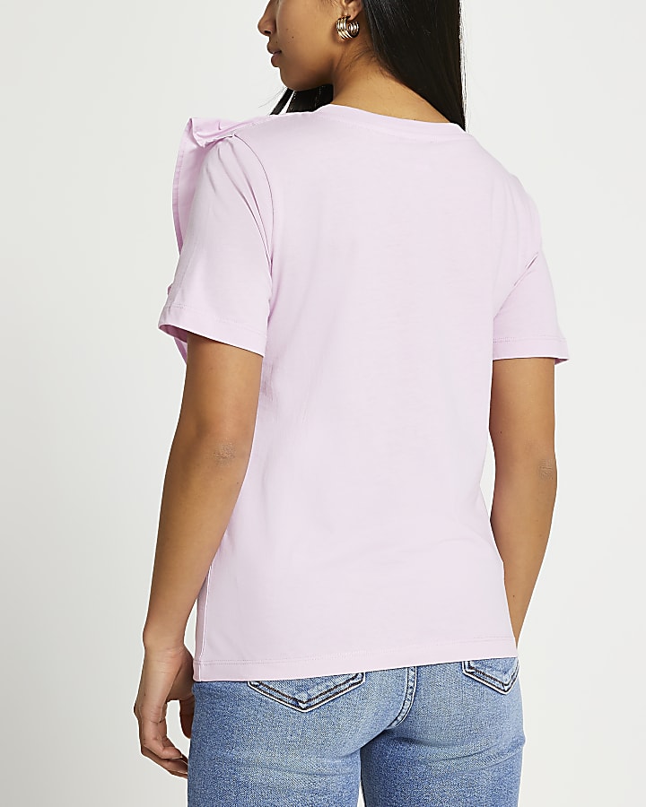 Petite purple poplin frill front t-shirt