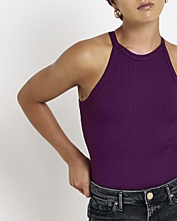 Petite purple rib bodysuit