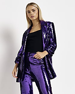 Petite purple sequin oversized blazer