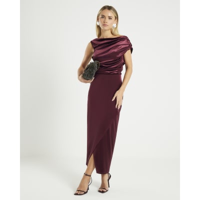 Petite Purple Velvet Drape Midi Dress