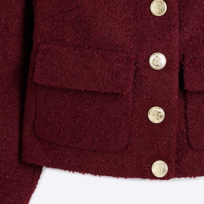 Petite Red Crop Collarless Jacket River Island