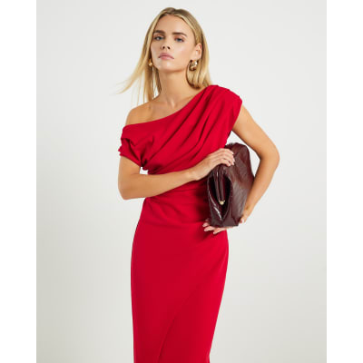 Petite Red Drape Midi Dress