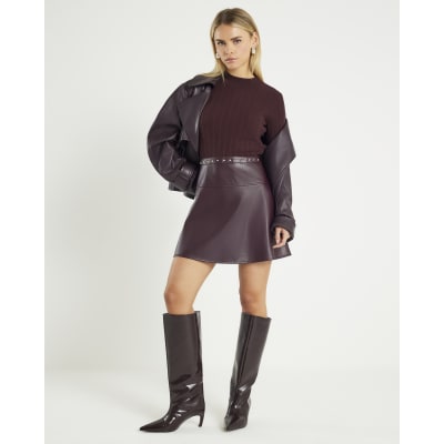 Petite Red faux leather hybrid mini Dress