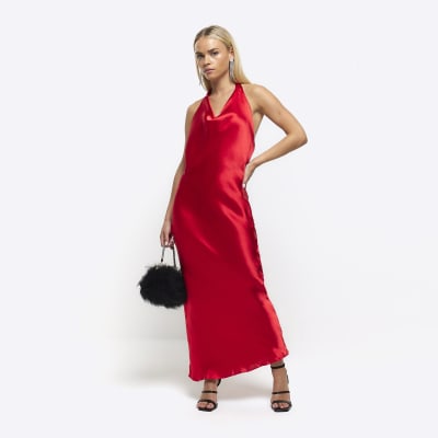 red halter cocktail dress