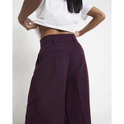 Petite red high waisted wide leg trousers River Island