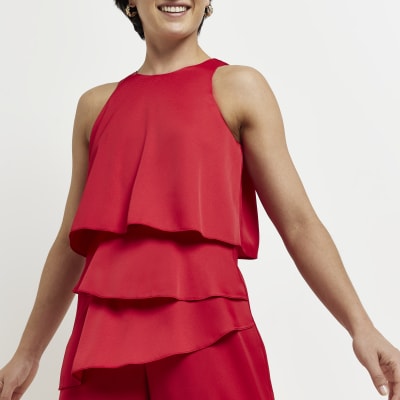 Petite red layered jumpsuit River Island