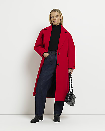 Petite red longline coat