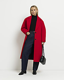 Petite red longline coat