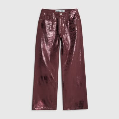 Petite Red Metallic Coated Straight Leg Jeans