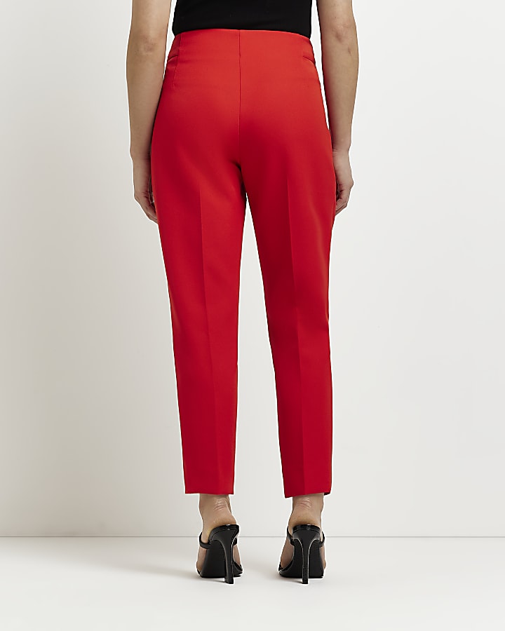 Petite red mid rise cigarette trousers