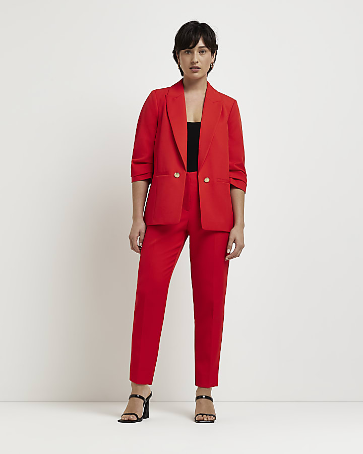 Petite red mid rise cigarette trousers