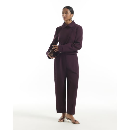 River Island Petite Red Pleat Detail Barrel Leg Trouser