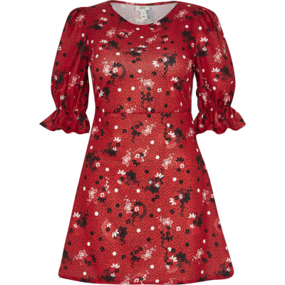 river island red print dress