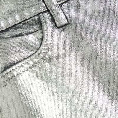 Petite silver straight coated jeans River Island
