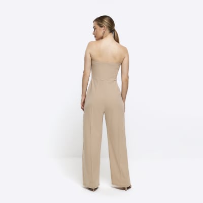 Petite stone bardot jumpsuit River Island