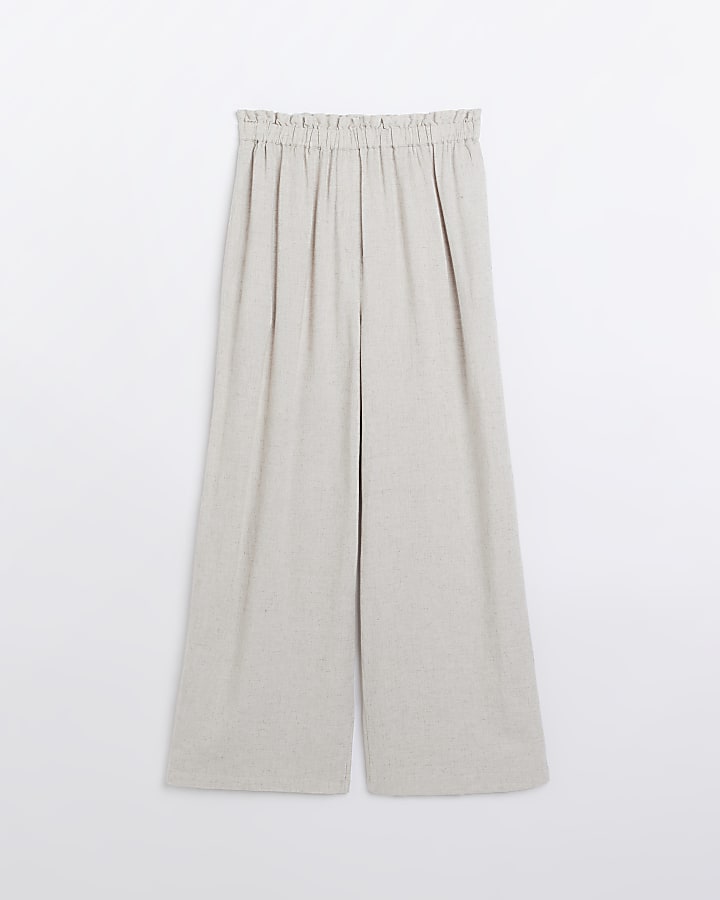 Petite stone linen blend wide leg trousers