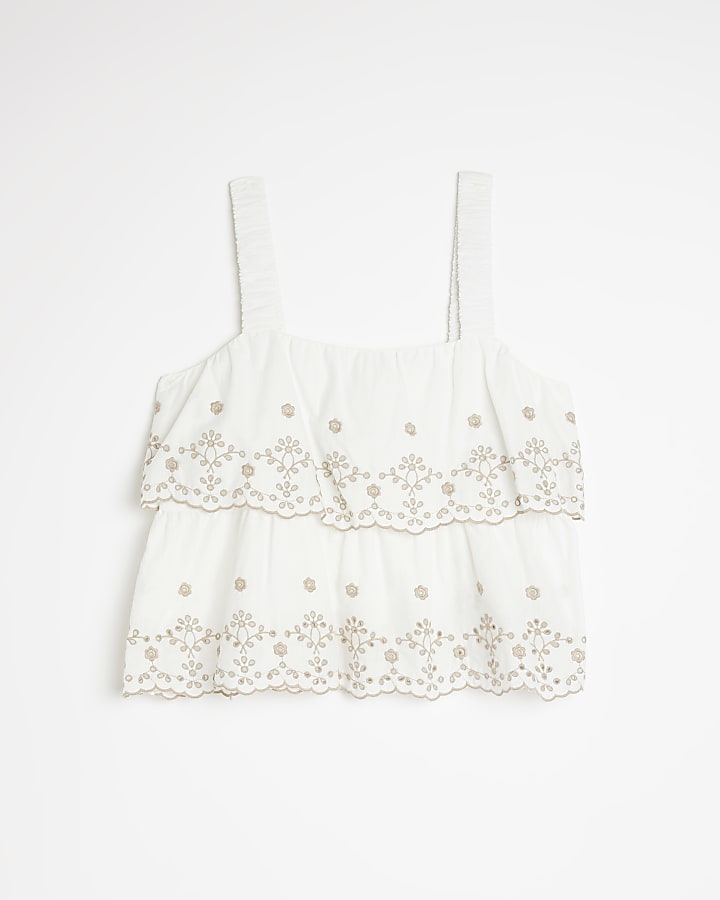 Petite white broderie layered cami top