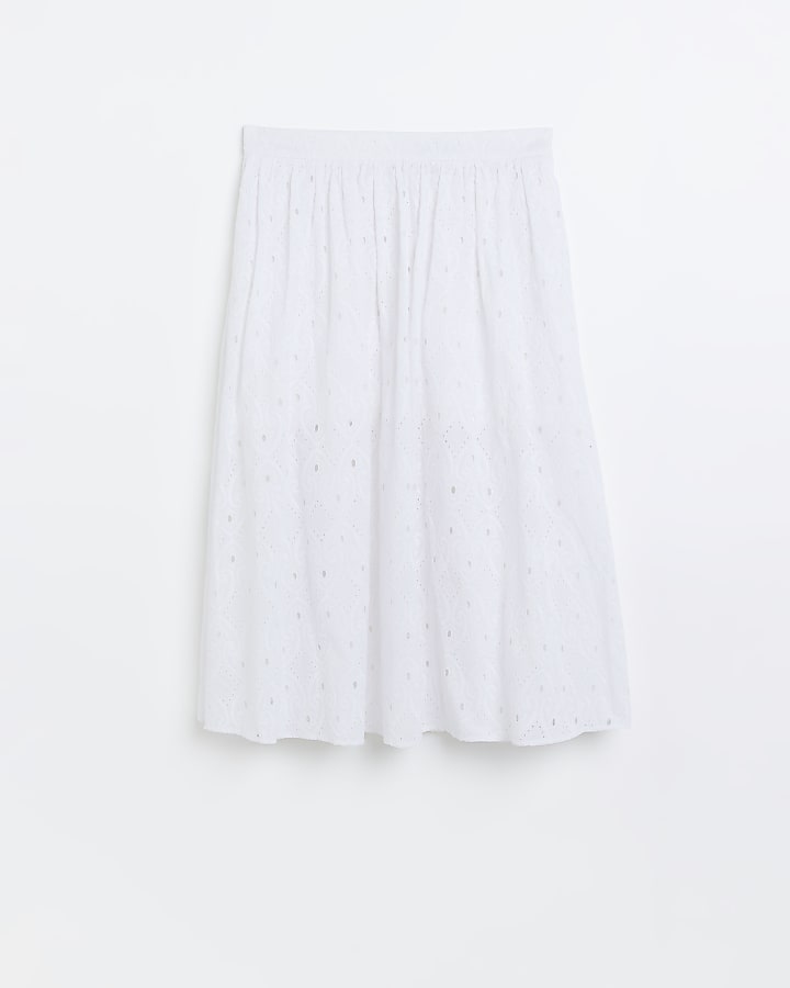 Petite white broderie midi skirt