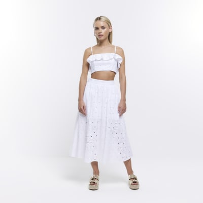 Petite white broderie midi skirt River Island