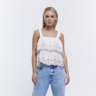 Petite White Broderie Top | River Island