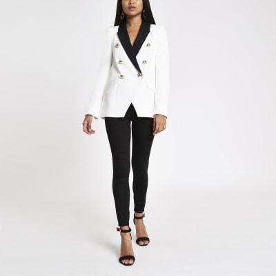 Petite white double breasted tux jacket
