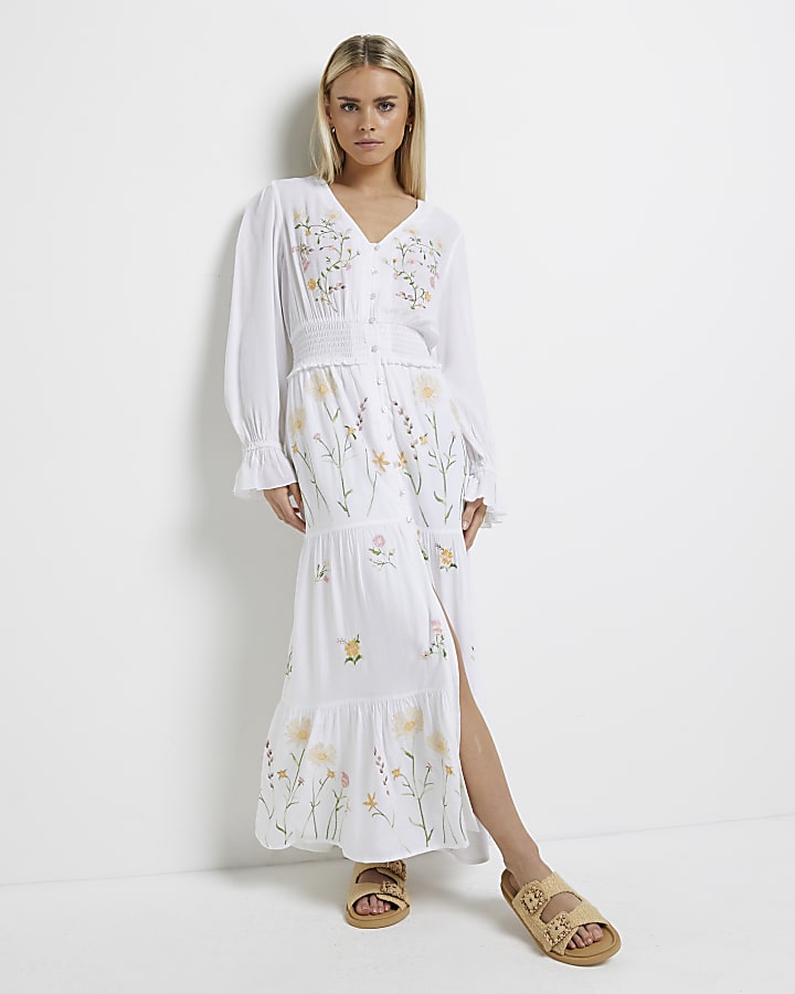 maxi white embroidered dress