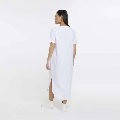 Petite white front twist t-shirt midi dress