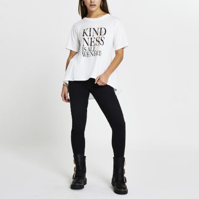 Petite White 'kindness' front print t-shirt