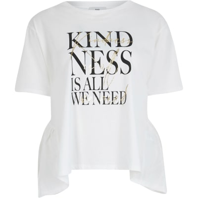 Petite White 'kindness' front print t-shirt