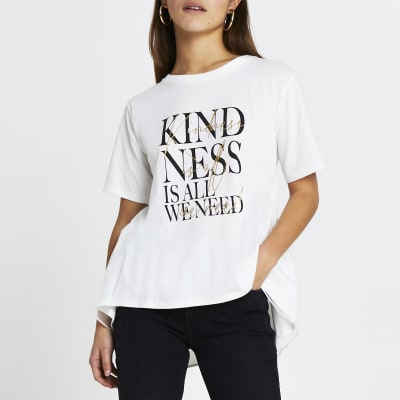 Petite White 'kindness' front print t-shirt