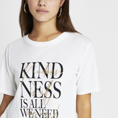 Petite White 'kindness' front print t-shirt