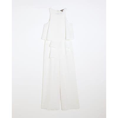 Petite White Layered Wide Leg Jumpsuit