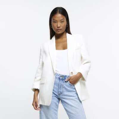 Petite white linen blend blazer River Island