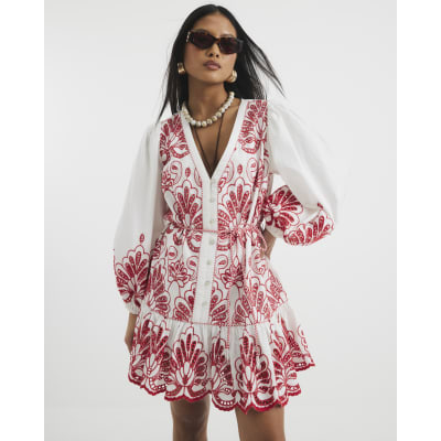 Petite White Long Sleeve Poplin Shirt Dress