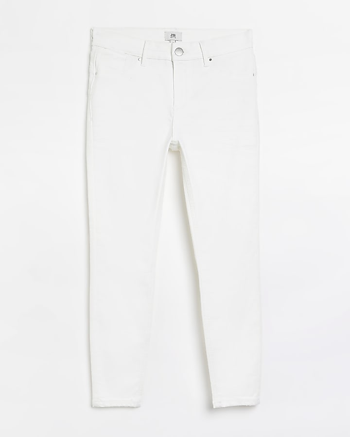 Petite white mid rise bum sculpt skinny jeans
