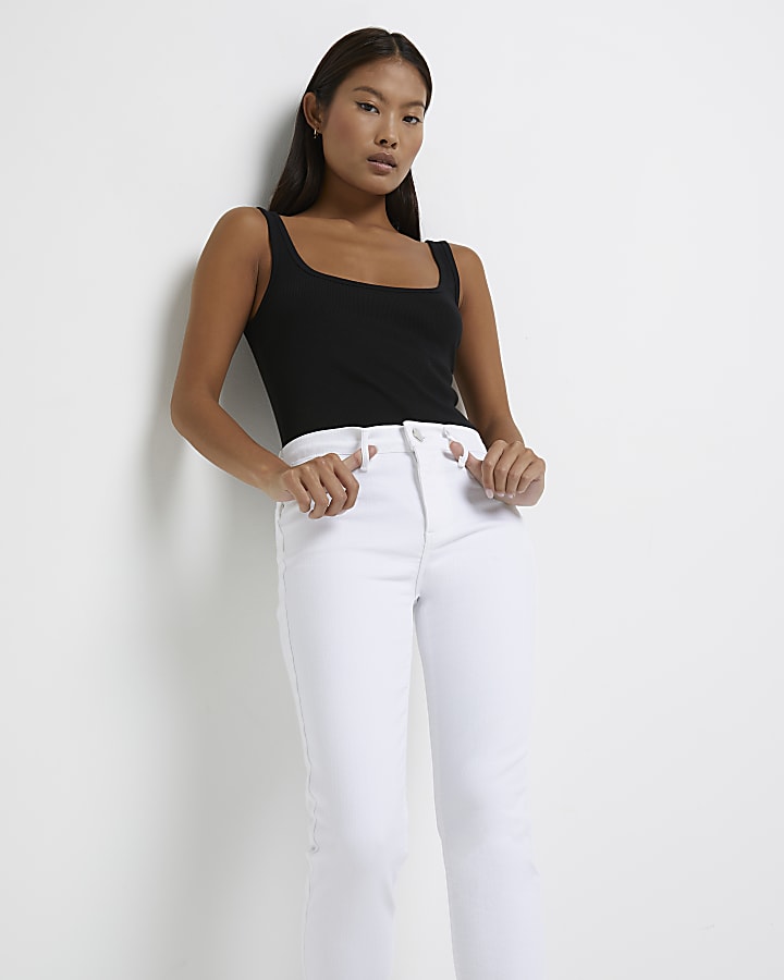 Petite white Molly mid rise skinny jeans