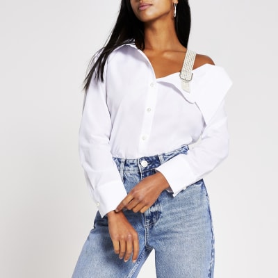 off the shoulder white shirt