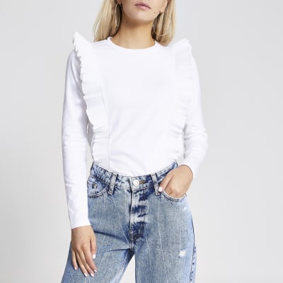 white frill hem shirt