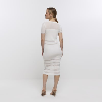 Petite white short sleeve midi dress