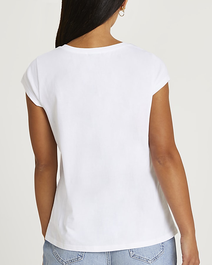 Petite white short sleeve v-neck t-shirt