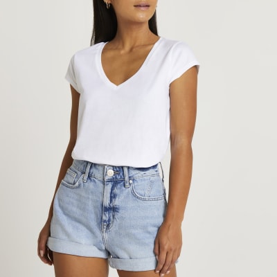 white short sleeve v neck t shirt Hot Sale - OFF 63%