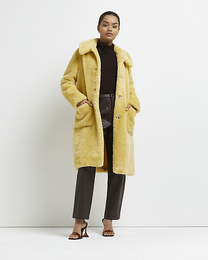Petite yellow borg trench coat