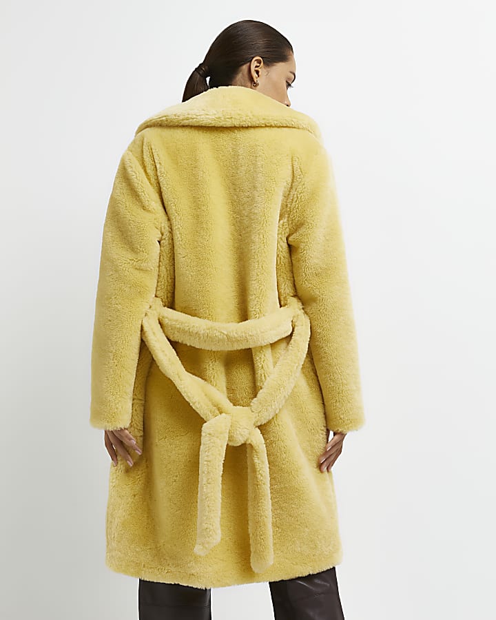 Petite yellow borg trench coat