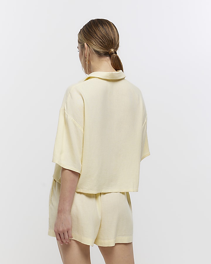 Petite yellow crop shirt with linen