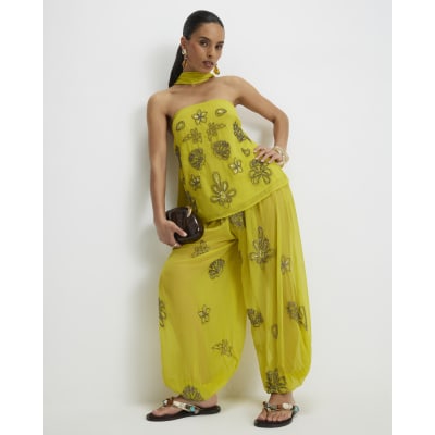 Petite Yellow Embellished Balloon Trousers