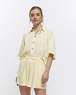 Petite yellow linen blend shorts